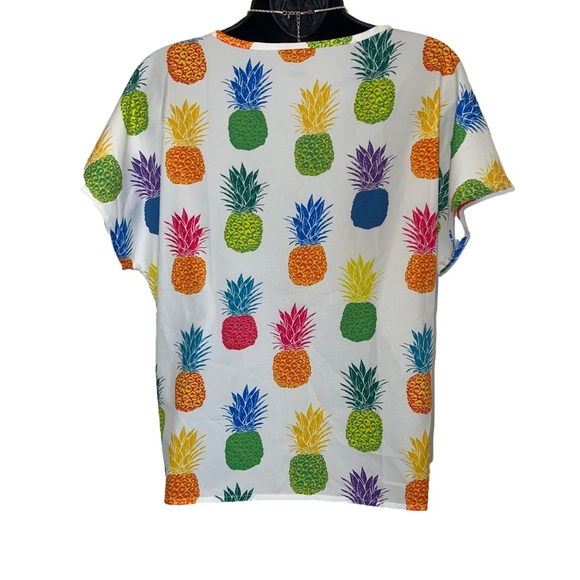 SHEIN Pineapple Print Notched Neckline Batwing Sleeve Blouse size small - Picture 2 of 7